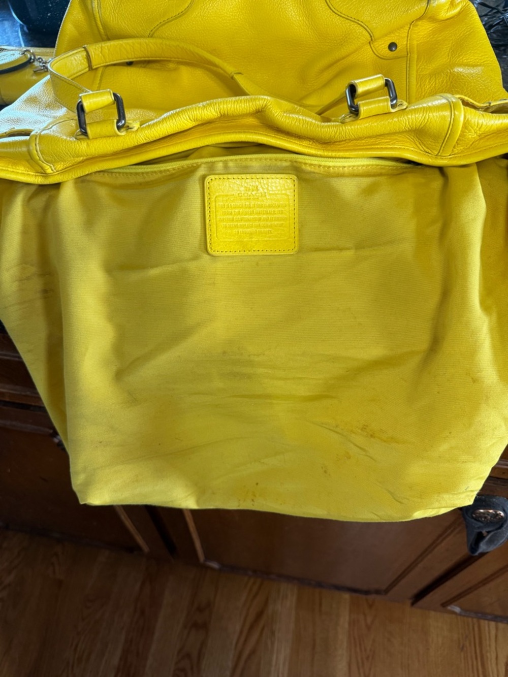 Used Yellow Leather Tote Bag - Bright Yellow Women’s Handbag